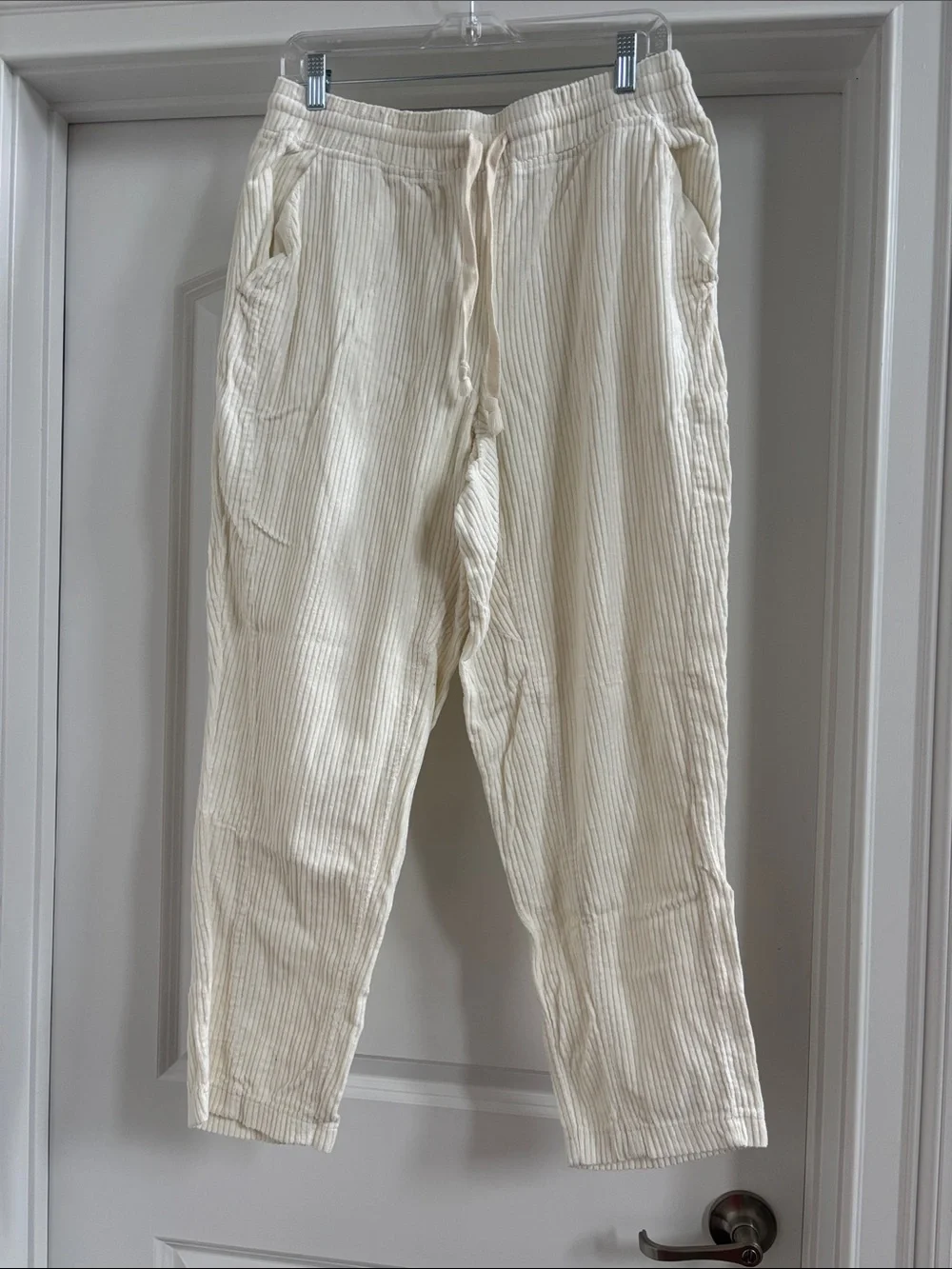 Light Cream Corduroy Drawstring Men's Pants